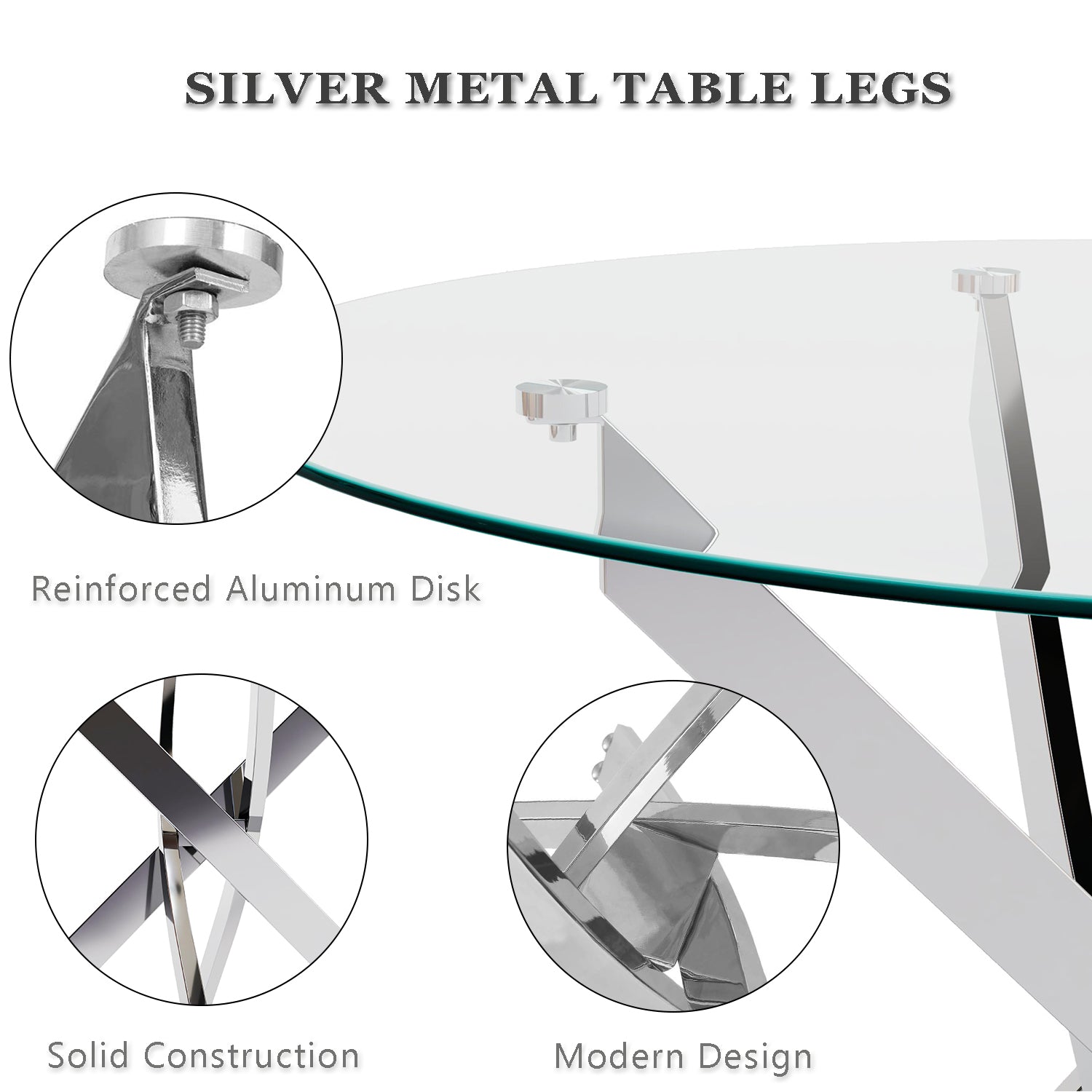 Round Dining Table 100x100cm Glass/Silver AWS022UK | LEUKHOUSE