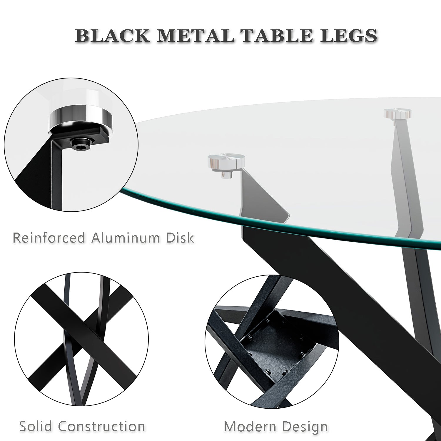 Round Dining Table 100x100cm Glass/Black AWS022UK | LEUKHOUSE