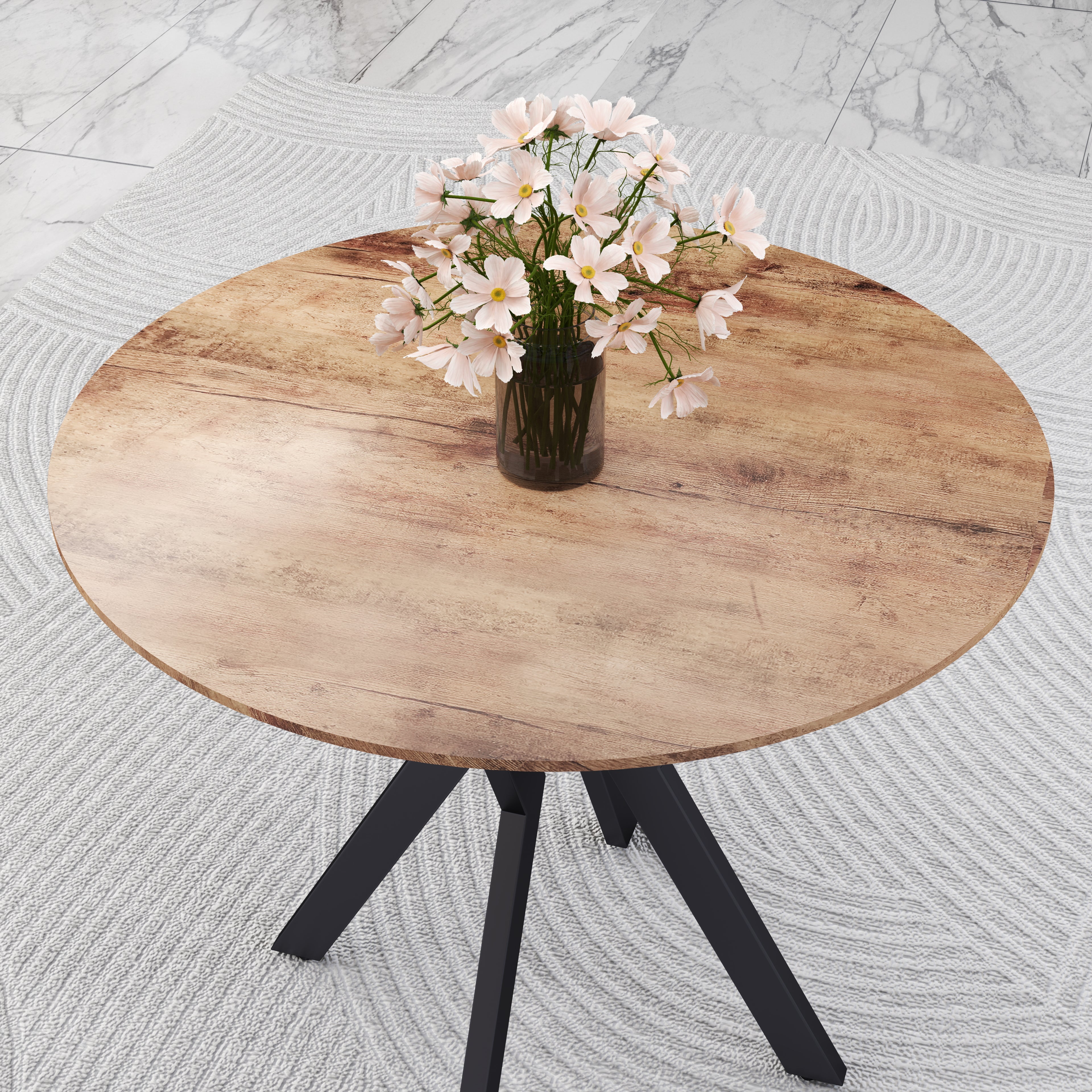 Table à Manger Ronde en Bois 80cm avec Base en Métal Noir 2-4 Personnes pour Cuisine  AWS19161FR | LEUKHOUSE