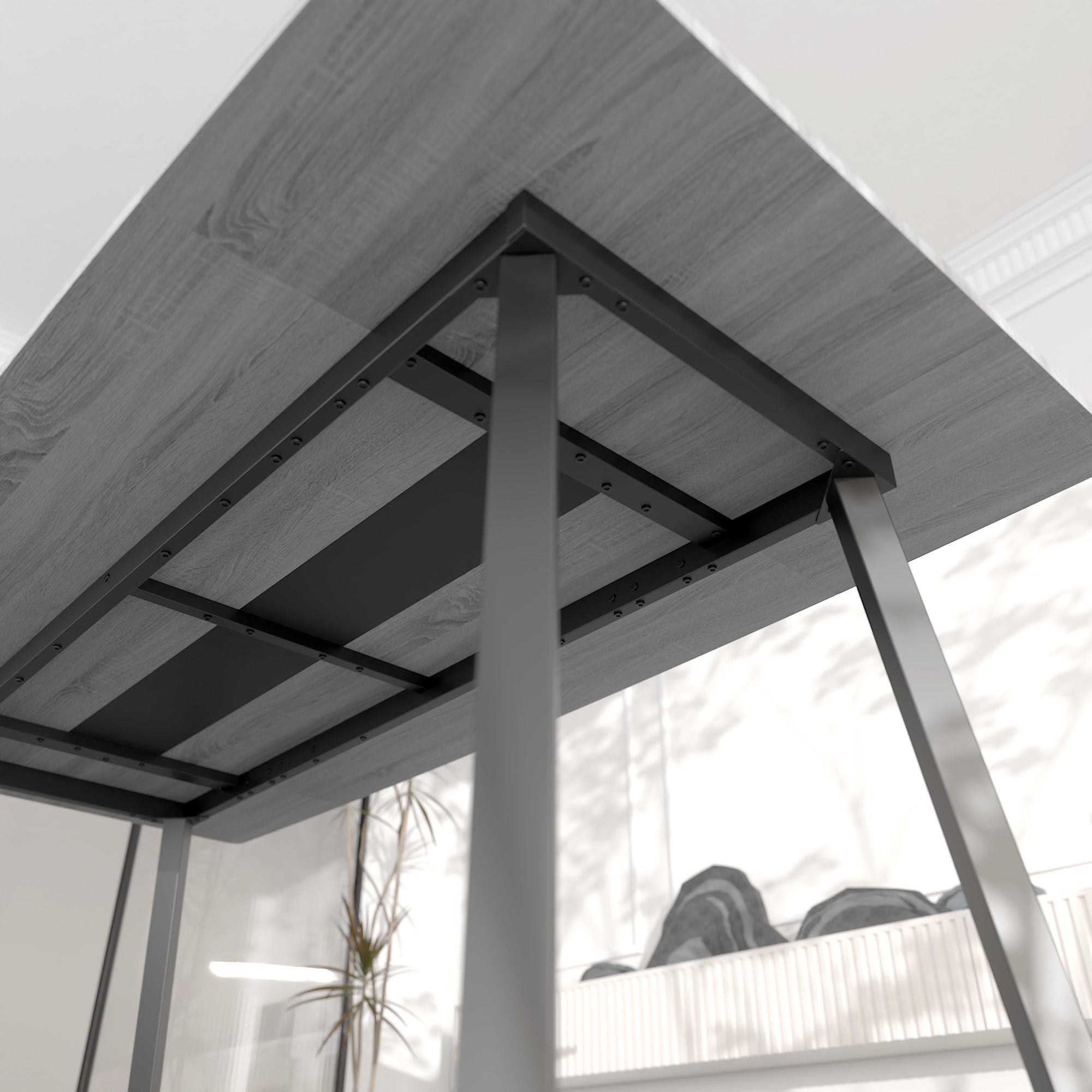 Table Salle à Manger 180 cm, Table en Bois, Structure Métallique, pour 4-8 Personnes, Gris et Noir  AWS2071FR | LEUKHOUSE