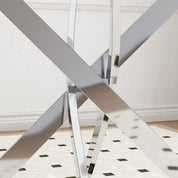 Table à Manger Ronde en Verre, Table Moderne de Cuisine, Argenté, 80 cm AWS0225FR | LEUKHOUSE