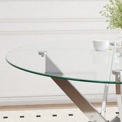 Table à Manger Ronde en Verre, Table Moderne de Cuisine, Argenté, 80 cm AWS0225FR | LEUKHOUSE