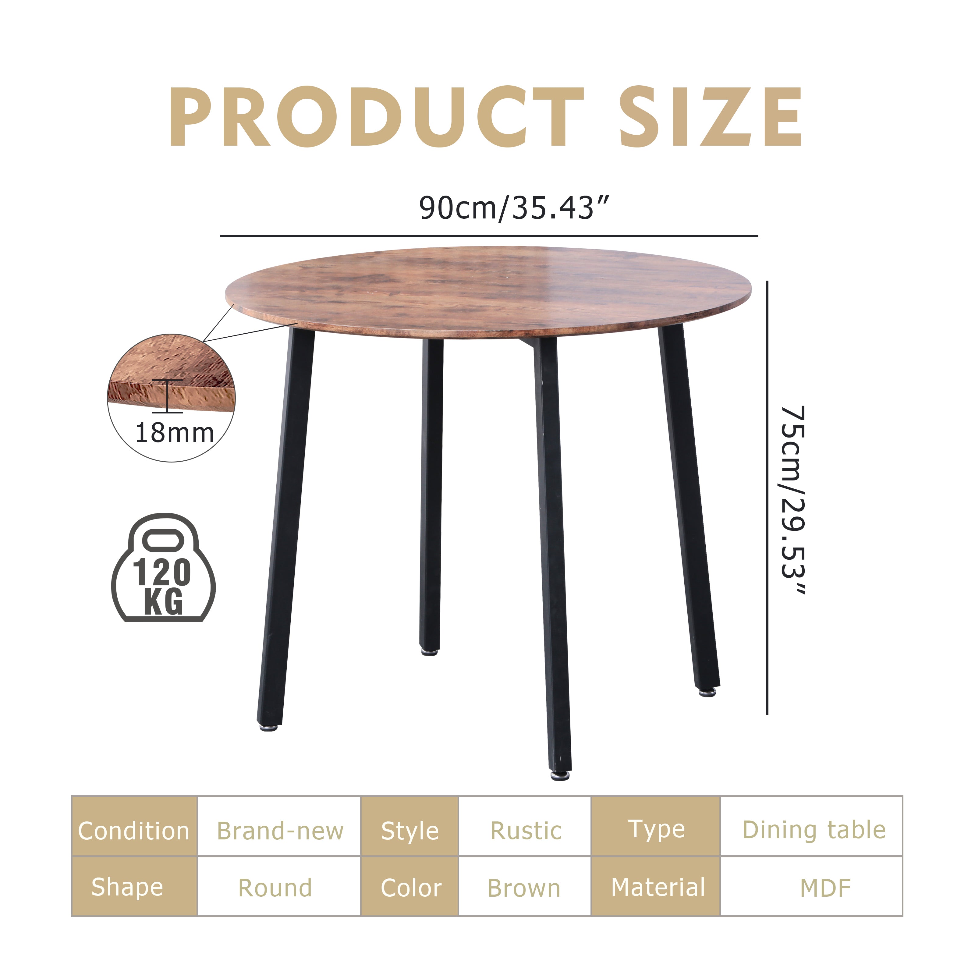 Round Dining Table 90x90cm Wooden/Black AWS161UK | LEUKHOUSE