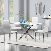 Glass Dining Table Set for 4, 47 Inches Kitchen Table Set,5 Piece Rectangular Table and PU Leather Chairs for Dining Room CA | LEUKHOUSE