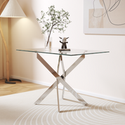 Table Salle à Manger en Verre Moderne Table à Manger Une Trempé Table pour 4 Personnes de Cuisine Bureau Argenté AWS0213FR | LEUKHOUSE