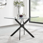 Glass Dining Table,47.2'' Rectangular Kitchen Table with Black Metal Legs, Modern Style Dining Table for Home Kitchen,Dining Room CA | LEUKHOUSE