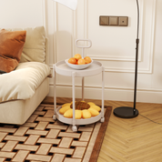 Table de Chevet Mobile avec 2 Plateaux, Table d'appoint Ronde roulettes et Poignées pour Déplacement Facile, Beige  AWS228FR | LEUKHOUSE