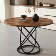 Table Ronde en Bois Salle à Manger 120 cm, Base en Métal Noir, Grande Tables Manger Style Rétro (Marron) AWS2051FR | LEUKHOUSE