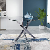 Round Dining Table 100x100cm Glass/Silver AWS022UK | LEUKHOUSE