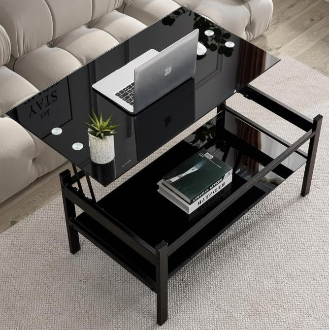 Coffee Table.Black Rectangular Glass LKL203CTAWS | FONDHOUSE