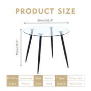 Round Dining Table 90x90cm Glass/Black AWS062UK | LEUKHOUSE
