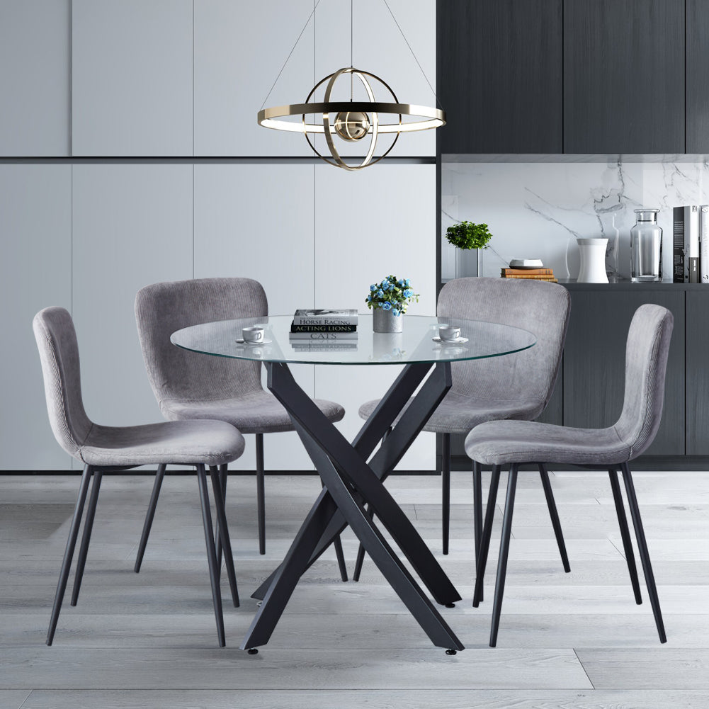 Round Dining Table 100x100cm Glass/Black AWS022UK | LEUKHOUSE