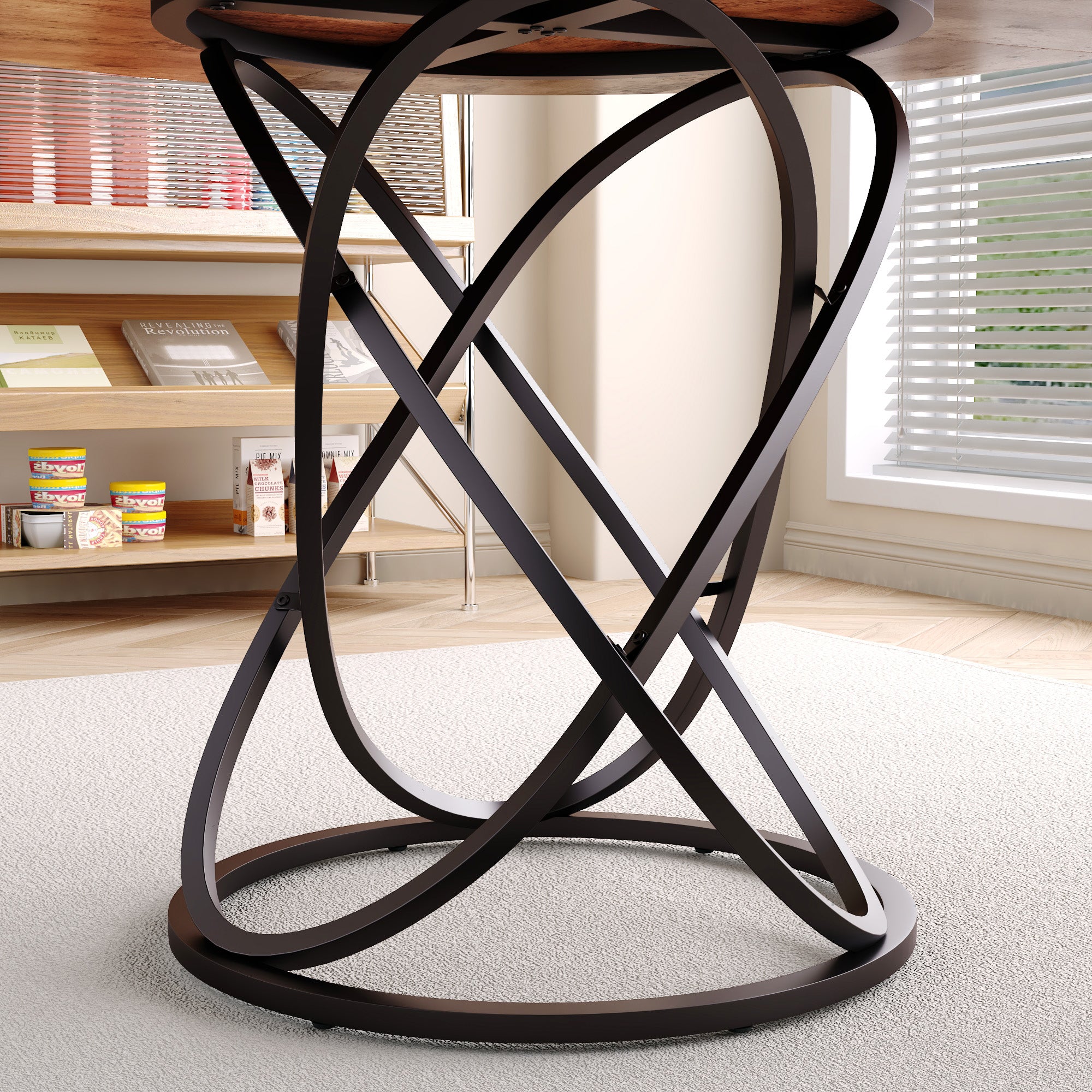 Table Ronde en Bois Salle à Manger 120 cm, Base en Métal Noir, Grande Tables Manger Style Rétro (Marron) AWS2051FR | LEUKHOUSE