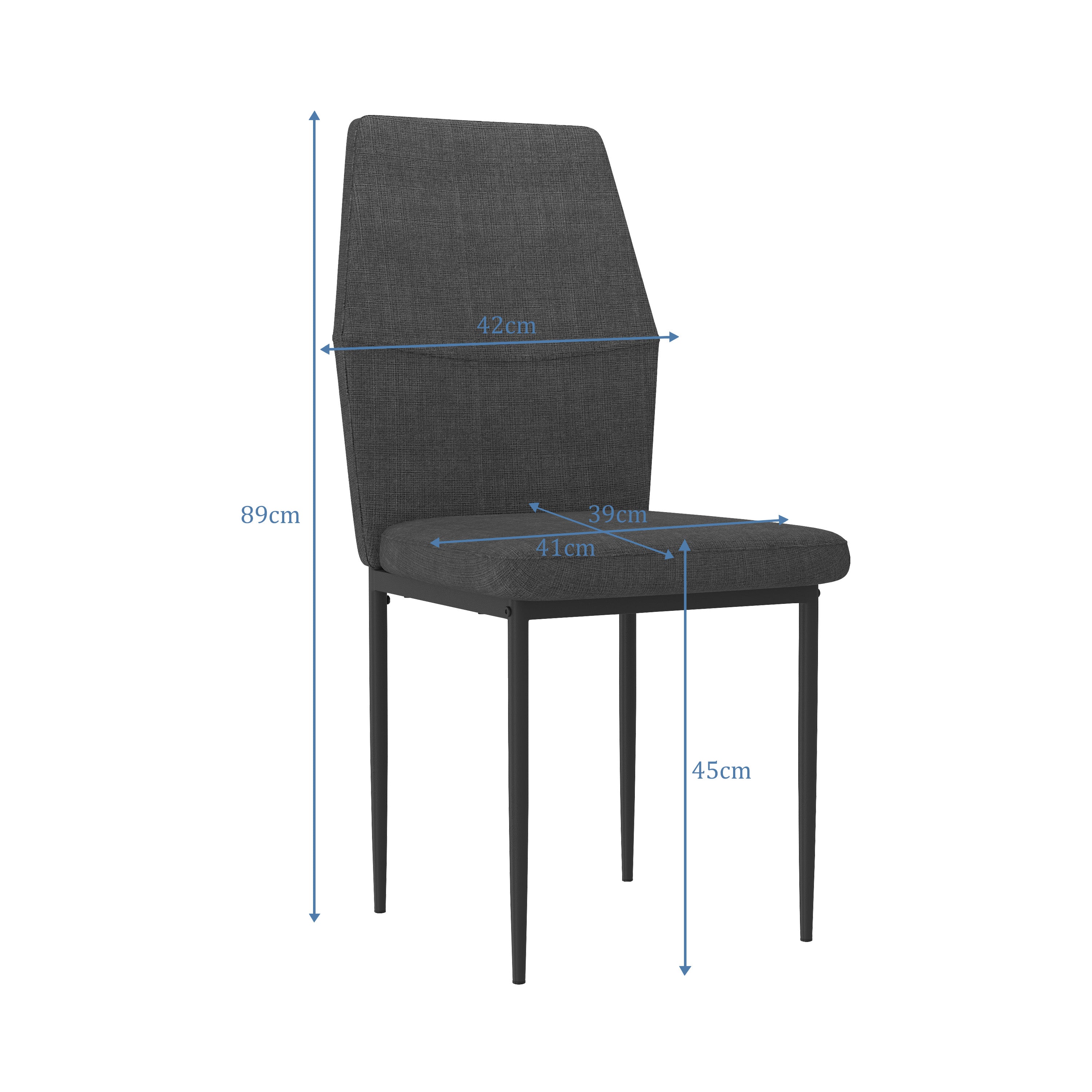 Chaises de Salle à Manger Lot de 4, Chaises de Cuisine en Tissu, Hauteur 89 cm, Pieds en Métal Noir, Noire AWS2702FR | LEUKHOUSE