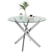 Round Dining Table 100x100cm Glass/Silver AWS022UK | LEUKHOUSE