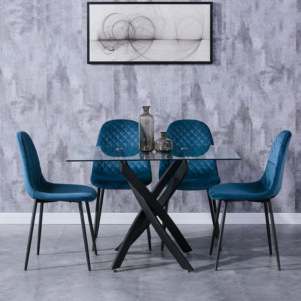 Dining Chairs Set of 4 Velvet/Blue AWS024UK | LEUKHOUSE
