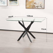 Glass Dining Table,47.2'' Rectangular Kitchen Table with Black Metal Legs, Modern Style Dining Table for Home Kitchen,Dining Room CA | LEUKHOUSE