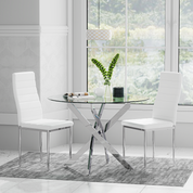 Table à Manger Ronde en Verre, Table Moderne de Cuisine, Argenté, 80 cm AWS0225FR | LEUKHOUSE