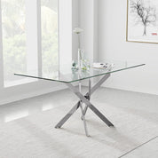 Glass Dining Table with Chromed Legs,47 inches Modern Rectangular Kitchen Table for Dining Kitchen Room CA| LEUKHOUSE
