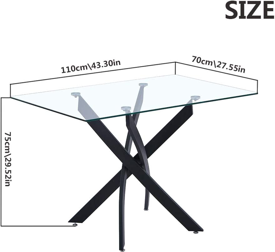 Table Salle a Manger en Verre Moderne Rectangulaire avec Noir Pieds pour Cuisine Bureau etc 110 x 70 x 75 cm AWS0214FR | LEUKHOUSE