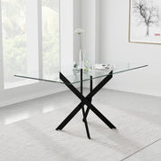 Glass Dining Table,47 Inches Modern Rectangular Kitchen Table with Black Metal Legs for Dining Room&Living Room CA | LEUKHOUSE