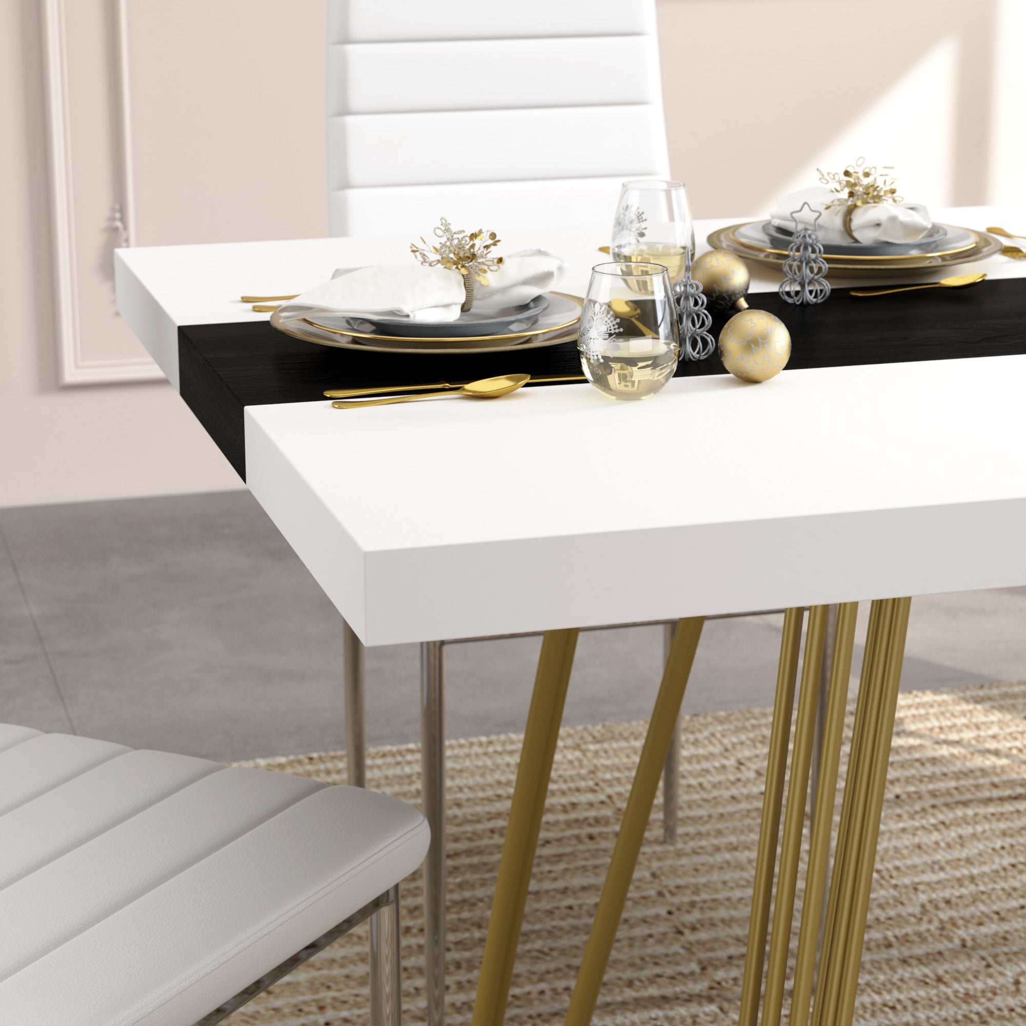 Rectangular Dining Table, Large Wooden Dining Table, 63 Inches Farmhouse Kitchen Table for Kitchen Dining Room CA | LEUKHOUSE