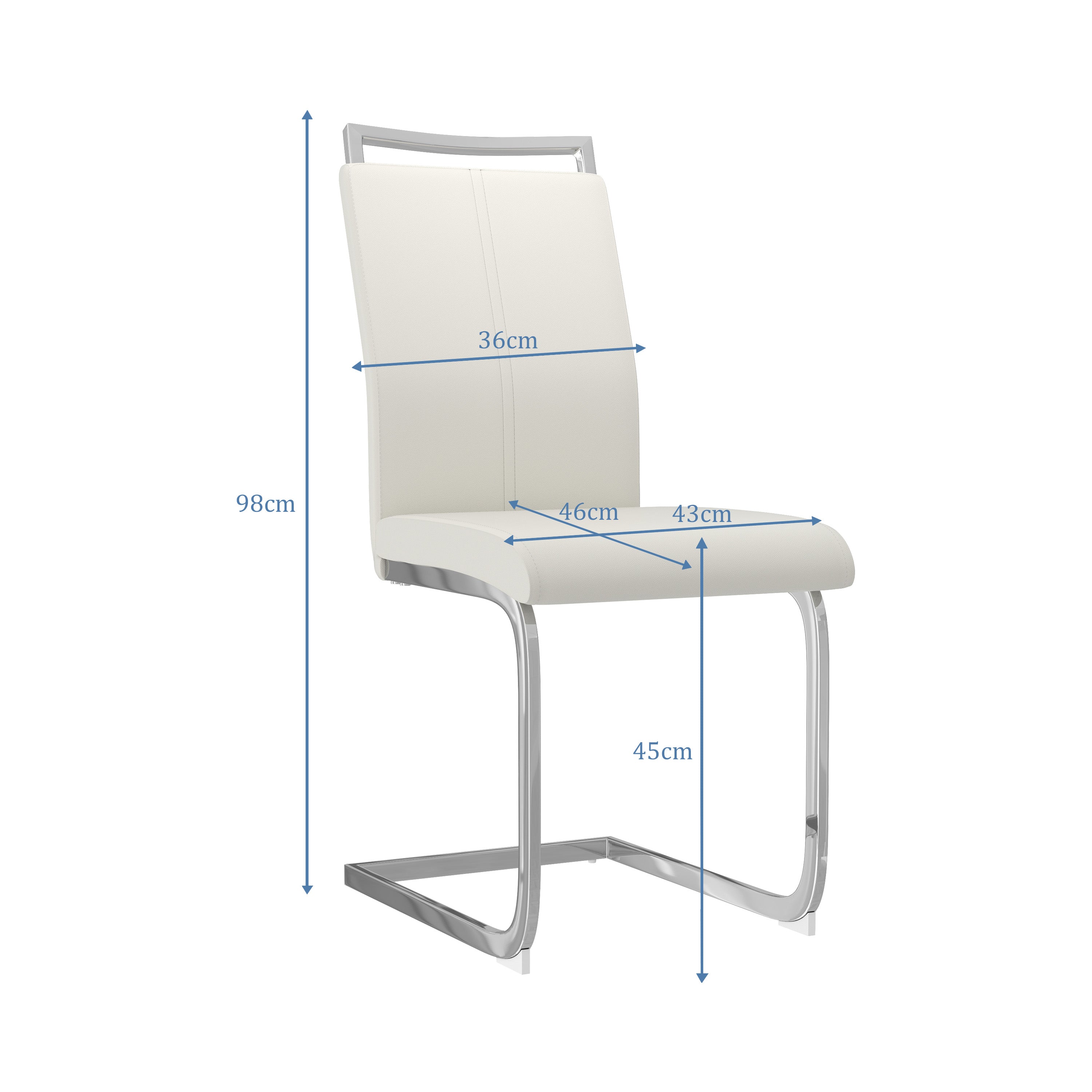 Lot de 4 Chaises de Salle à Manger, Design Cantilever, Structure Chrome, 98 cm x 43 cm (4, Blanche) AWS2661FR | LEUKHOUSE