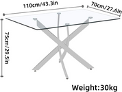Table Salle à Manger en Verre Moderne Table à Manger Une Trempé Table pour 4 Personnes de Cuisine Bureau Argenté AWS0213FR | LEUKHOUSE