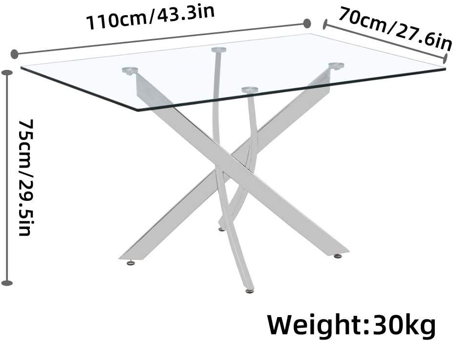 Table Salle à Manger en Verre Moderne Table à Manger Une Trempé Table pour 4 Personnes de Cuisine Bureau Argenté AWS0213FR | LEUKHOUSE