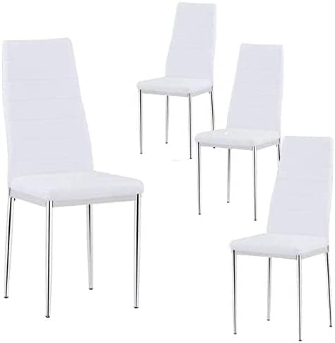 High Back White Dining Chairs Set of 4 with Silver Chromed Legs US | LEUKHOUSE