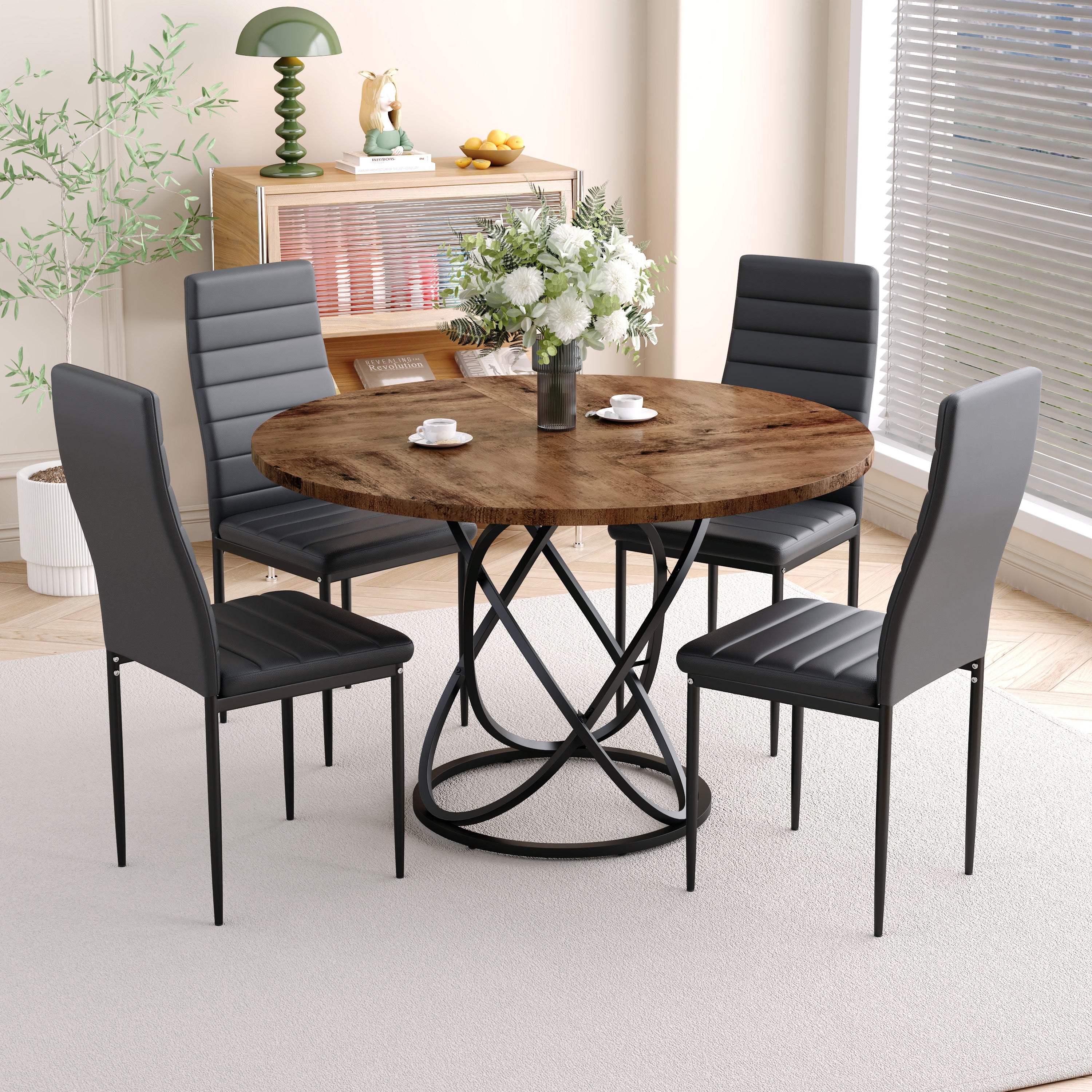 Round Dining Table 120x120cm Wooden/Black AWS205UK | LEUKHOUSE