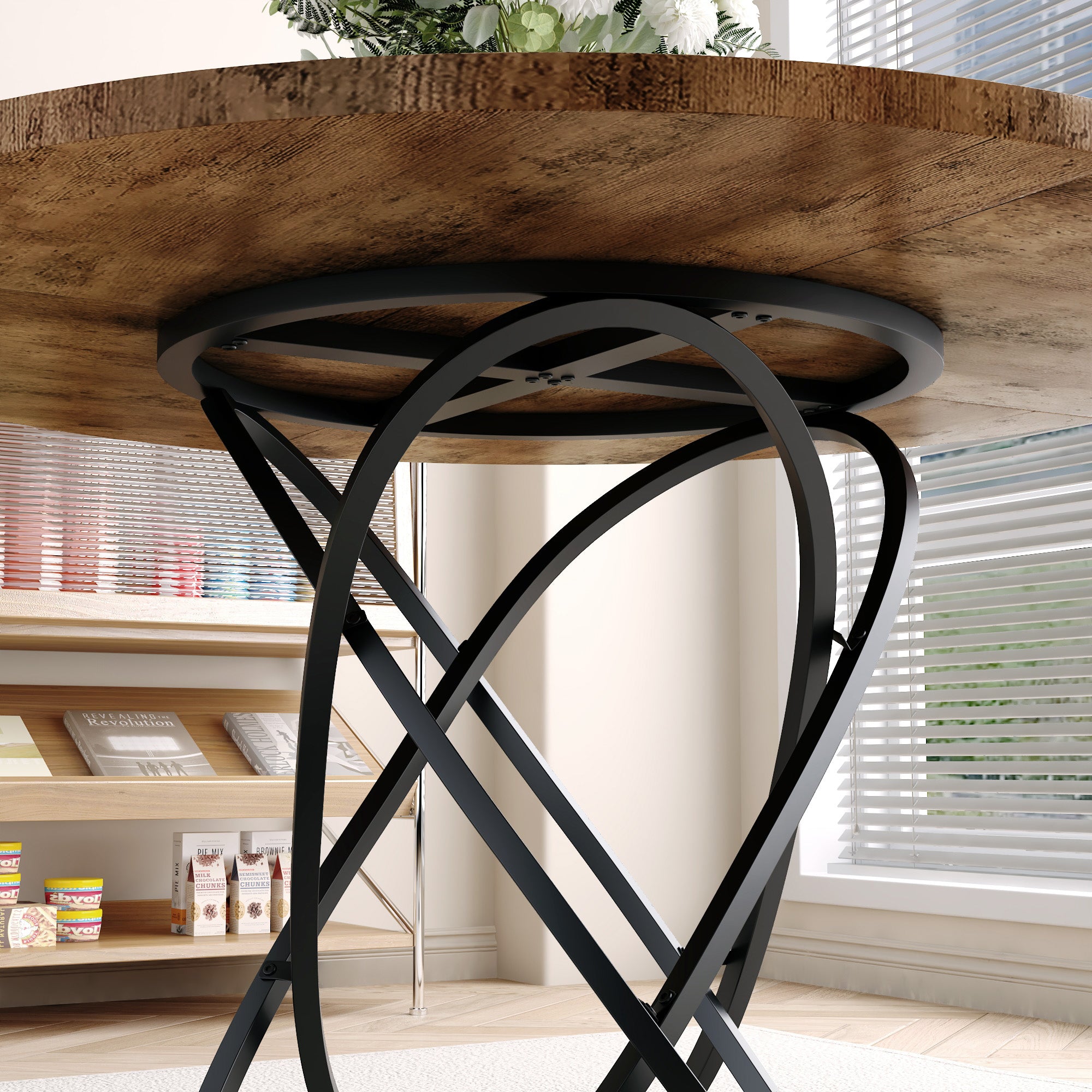 Round Dining Table 120x120cm Wooden/Black AWS205UK | LEUKHOUSE