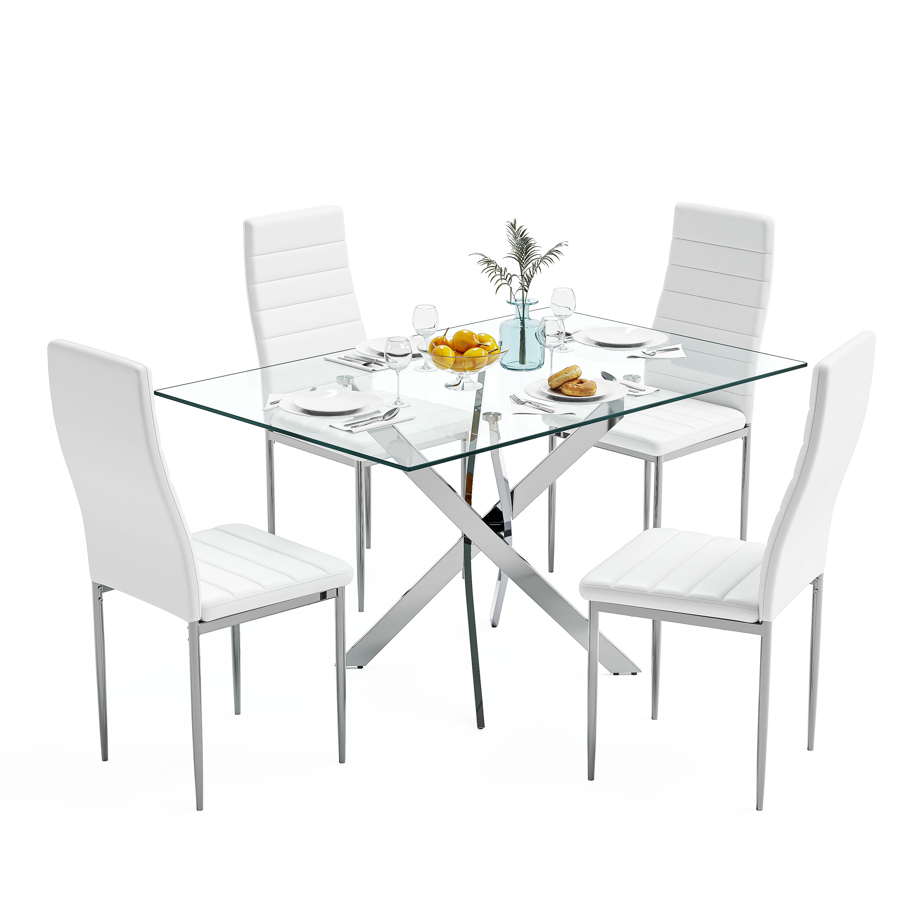 Lot de 4 Chaises de Salle à Manger, Design Moderne, Similicuir Blanc, Pieds Chromés AWS01114FR | LEUKHOUSE