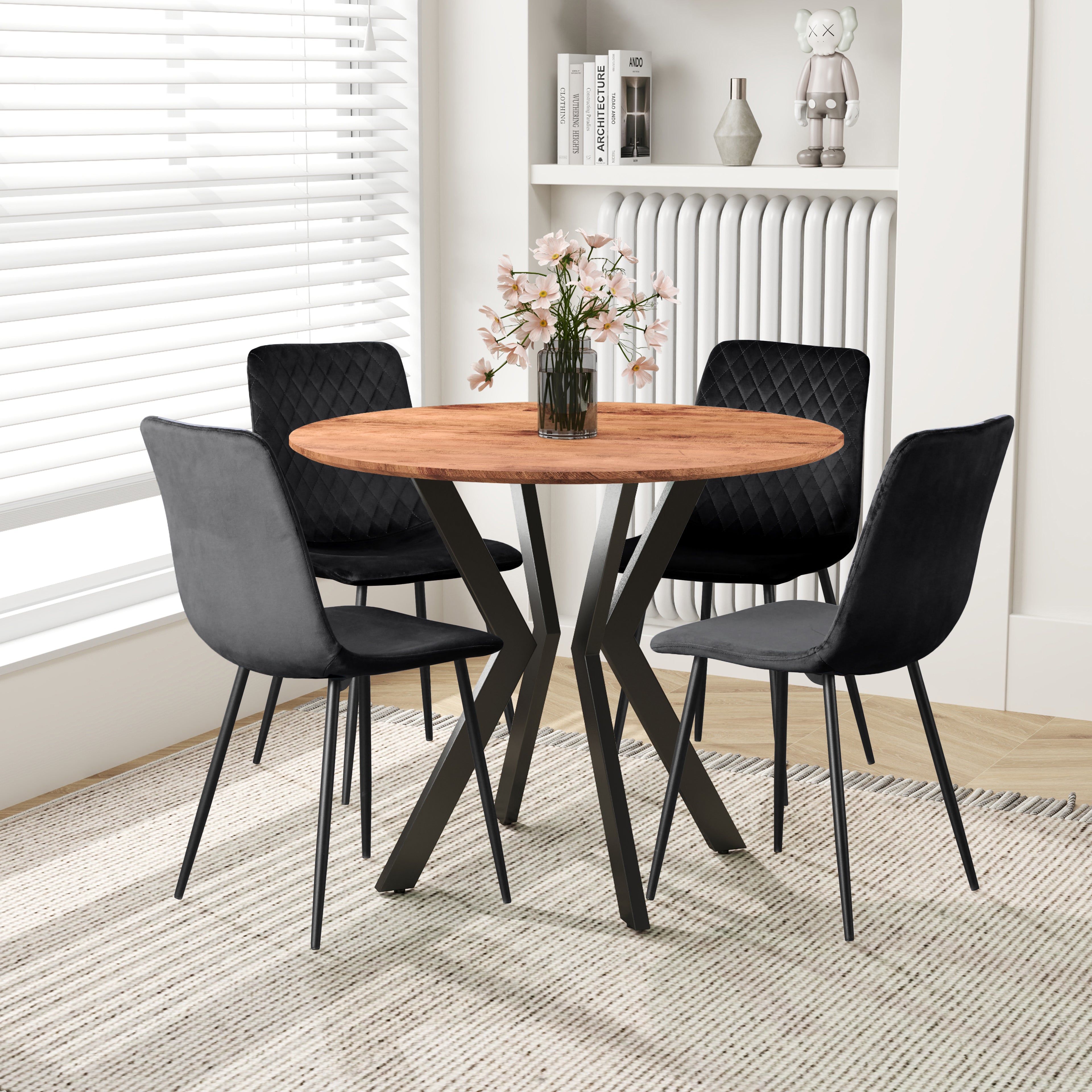 Table à Manger Ronde en Bois 80cm avec Base en Métal Noir 2-4 Personnes pour Cuisine  AWS19161FR | LEUKHOUSE