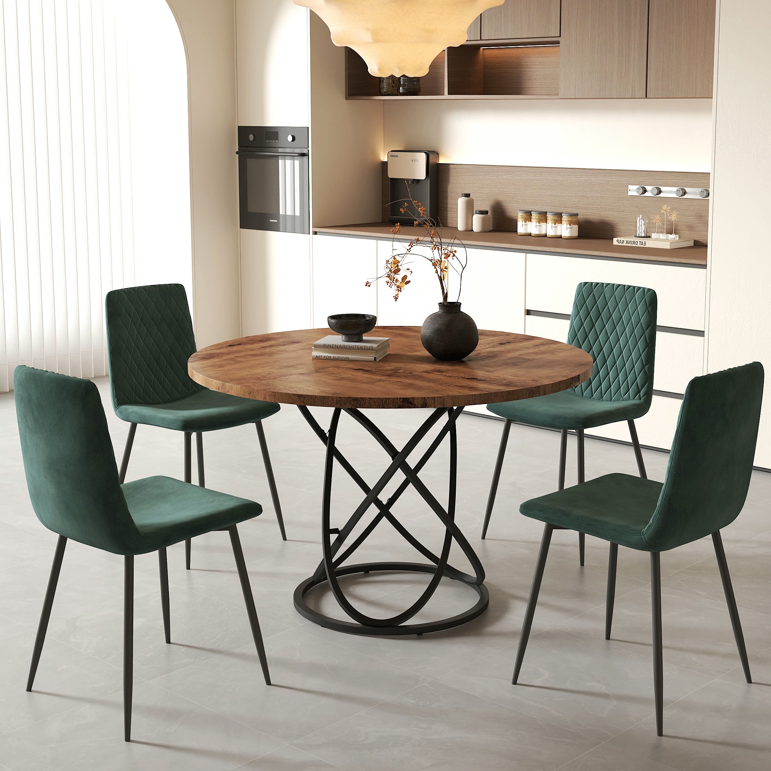 Table Ronde en Bois Salle à Manger 120 cm, Base en Métal Noir, Grande Tables Manger Style Rétro (Marron) AWS2051FR | LEUKHOUSE