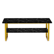 Table Basse Marbre à 2 Niveaux Rectangulaire, Table Centrale de Salon en Bois avec Rangement Moderne et Pieds Doré Le Salon Chambre Bureau, 100 x 60 cm (Noire) AWS2292FR | LEUKHOUSE
