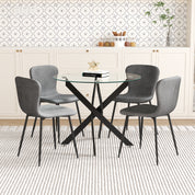 Table à Manger en Verre Table Ronde Salle à Manger avec Pieds en Métal de Cuisine 80 cm, Noir AWS0226FR | LEUKHOUSE