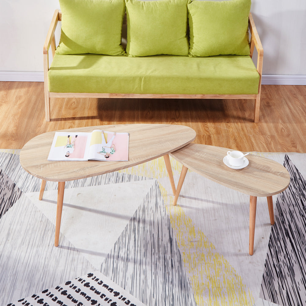 Table Gigognes Lot de 2 Tables Basses Moderne Bois pour Salon, Brun Clair AWS0732FR | LEUKHOUSE