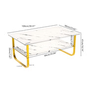 Table Basse Marbre à 2 Niveaux Rectangulaire, Table Centrale de Salon en Bois avec Rangement Moderne et Pieds Doré Le Salon Chambre Bureau, 100 x 60 cm (Blanche) AWS2291FR | LEUKHOUSE