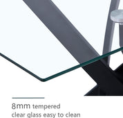 Glass Dining Table,47 Inches Modern Rectangular Kitchen Table with Black Metal Legs for Dining Room&Living Room CA | LEUKHOUSE