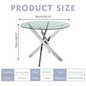 Round Tempered Glass Dining Table Set for 4 with 4 Upholstered Chairs (Sliver Table with White Chairs) US | LEUKHOUSE