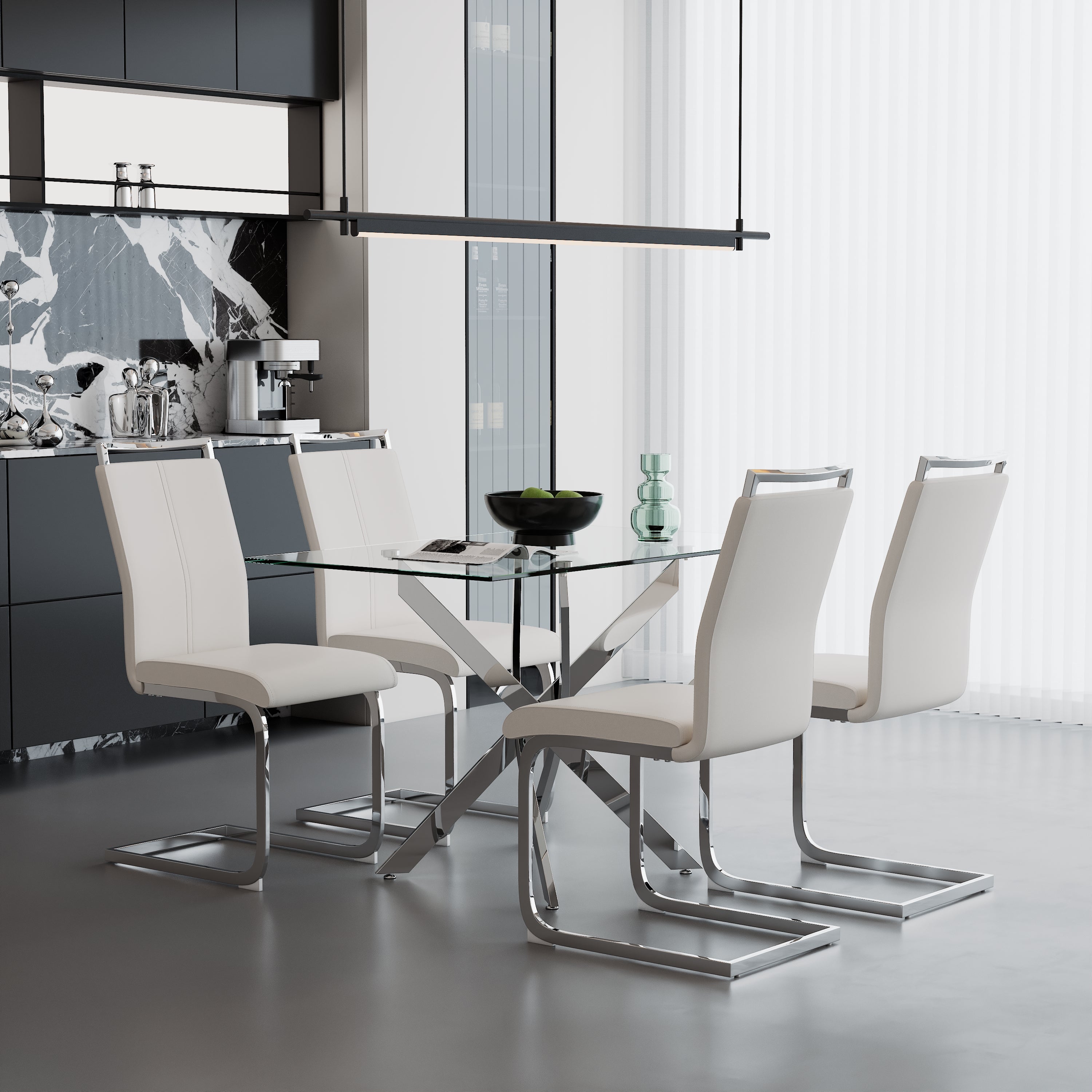 Lot de 4 Chaises de Salle à Manger, Design Cantilever, Structure Chrome, 98 cm x 43 cm (4, Blanche) AWS2661FR | LEUKHOUSE