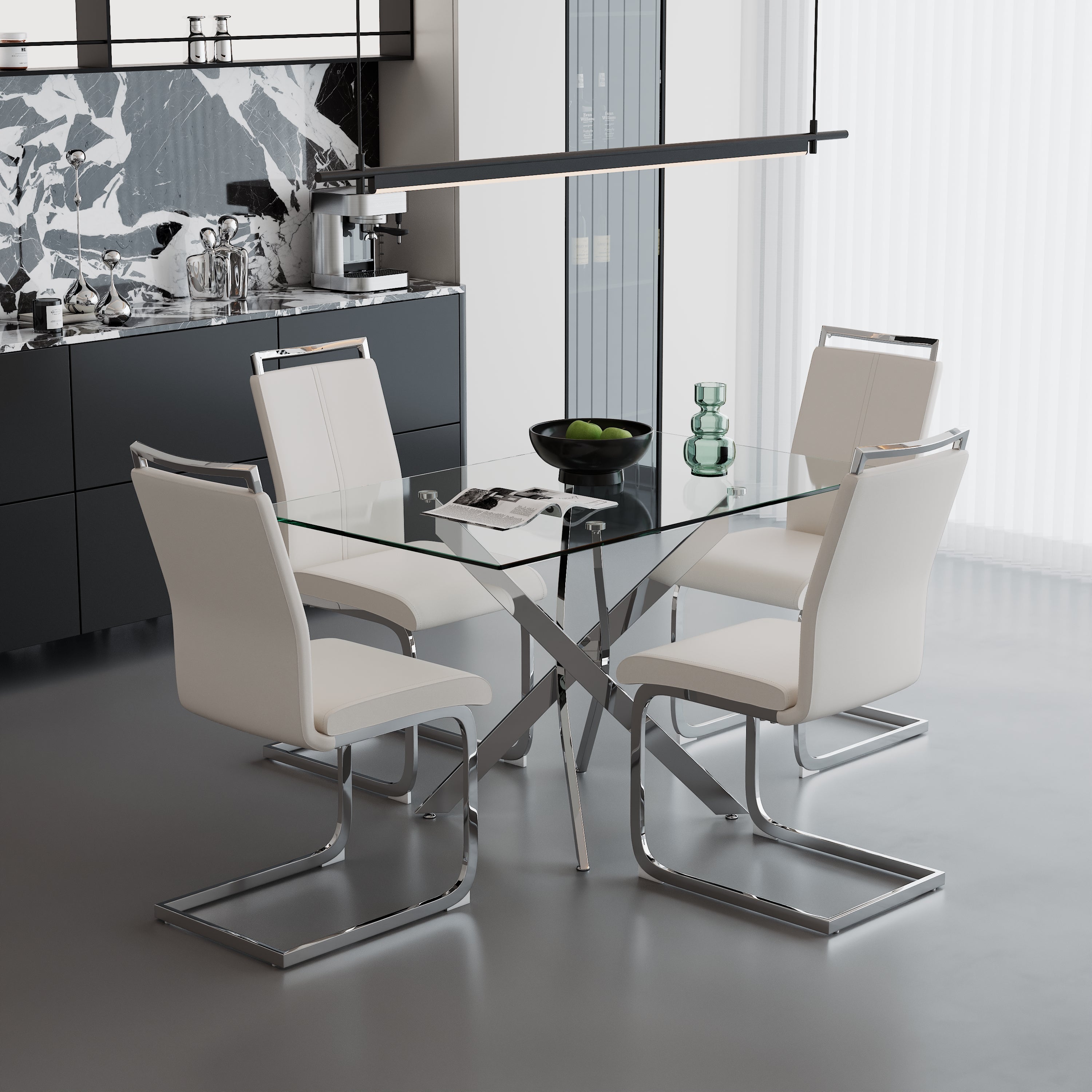 Lot de 4 Chaises de Salle à Manger, Design Cantilever, Structure Chrome, 98 cm x 43 cm (4, Blanche) AWS2661FR | LEUKHOUSE