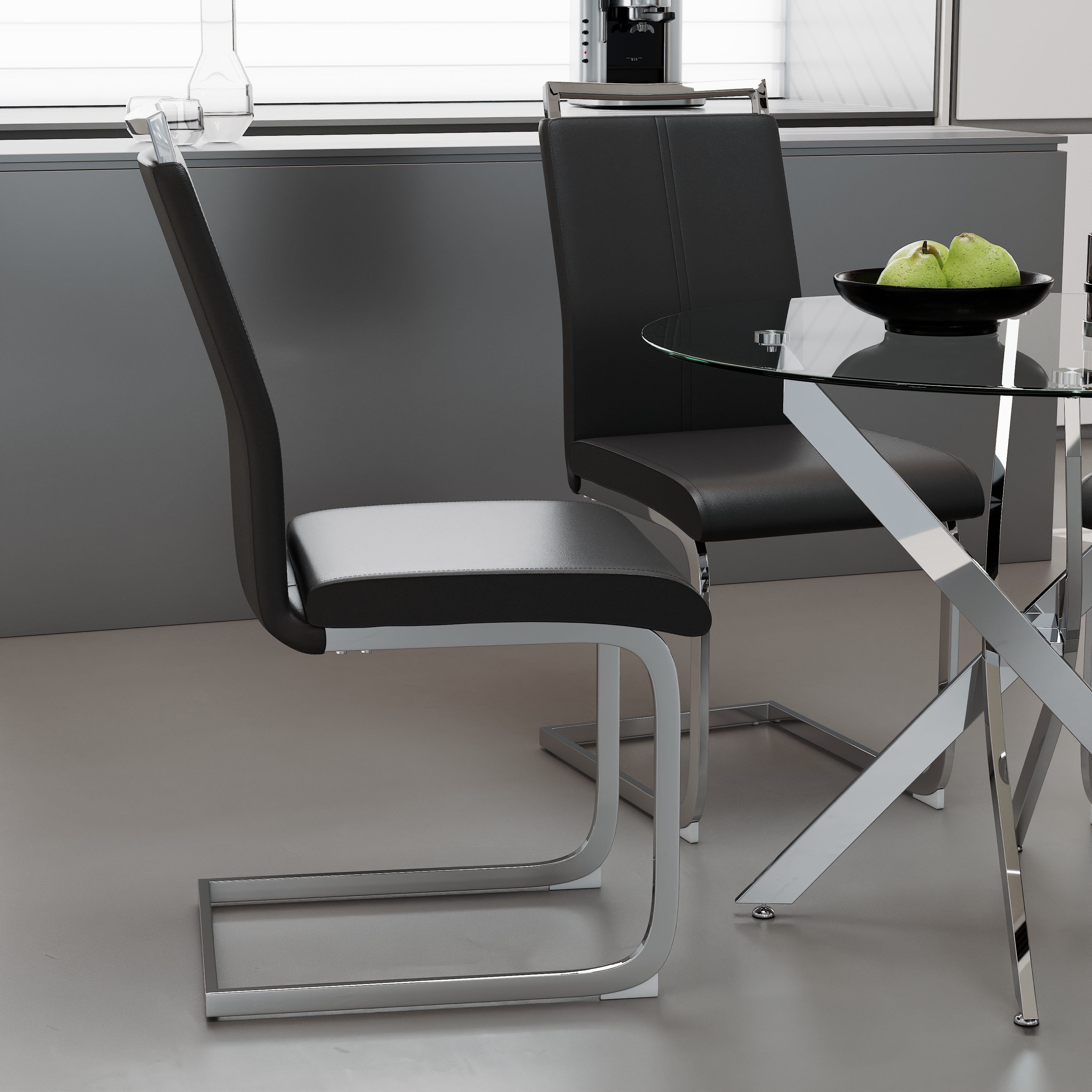 Dining Chairs Set of 4 Faux Leather/Black AWS266UK | LEUKHOUSE