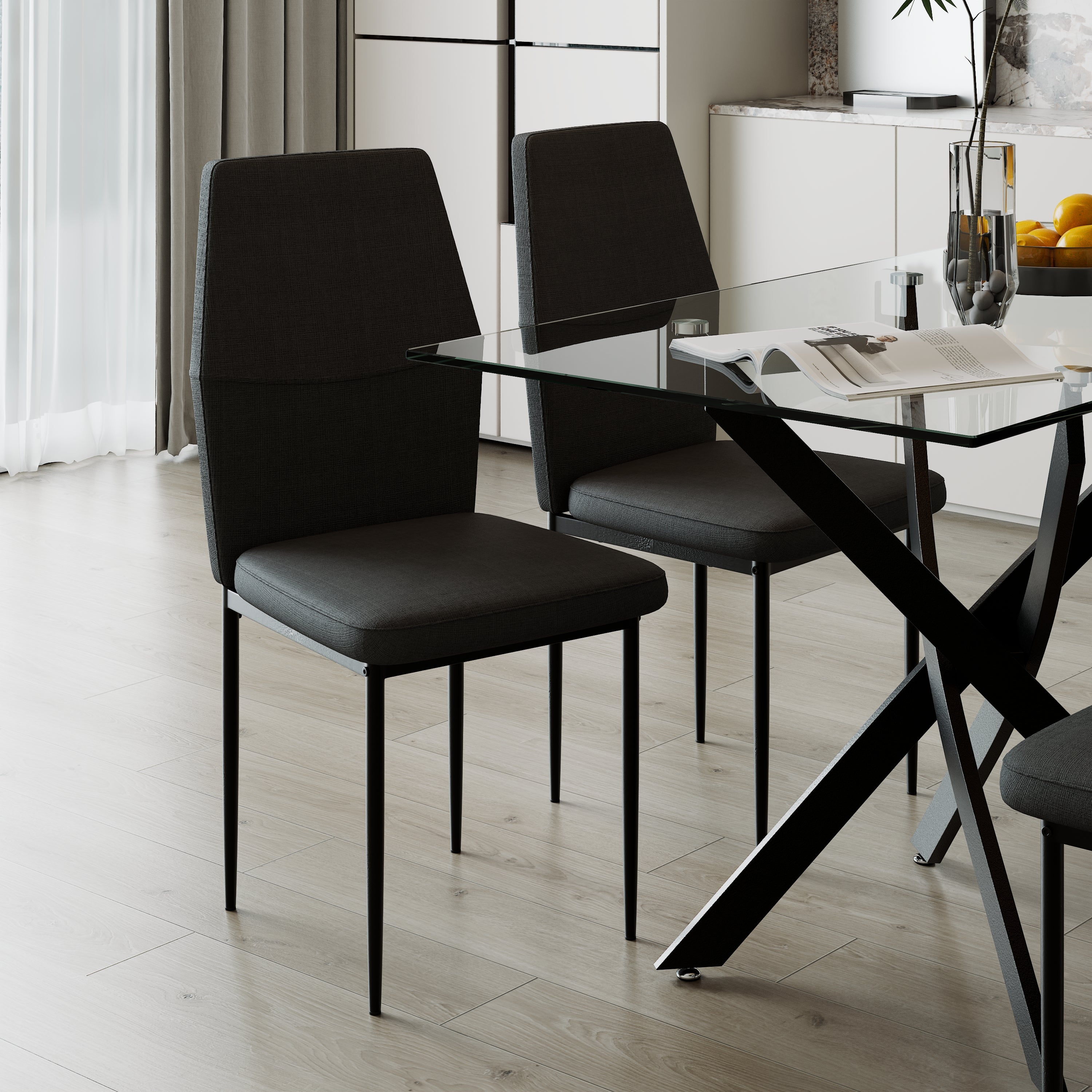 Chaises de Salle à Manger Lot de 4, Chaises de Cuisine en Tissu, Hauteur 89 cm, Pieds en Métal Noir, Noire AWS2702FR | LEUKHOUSE