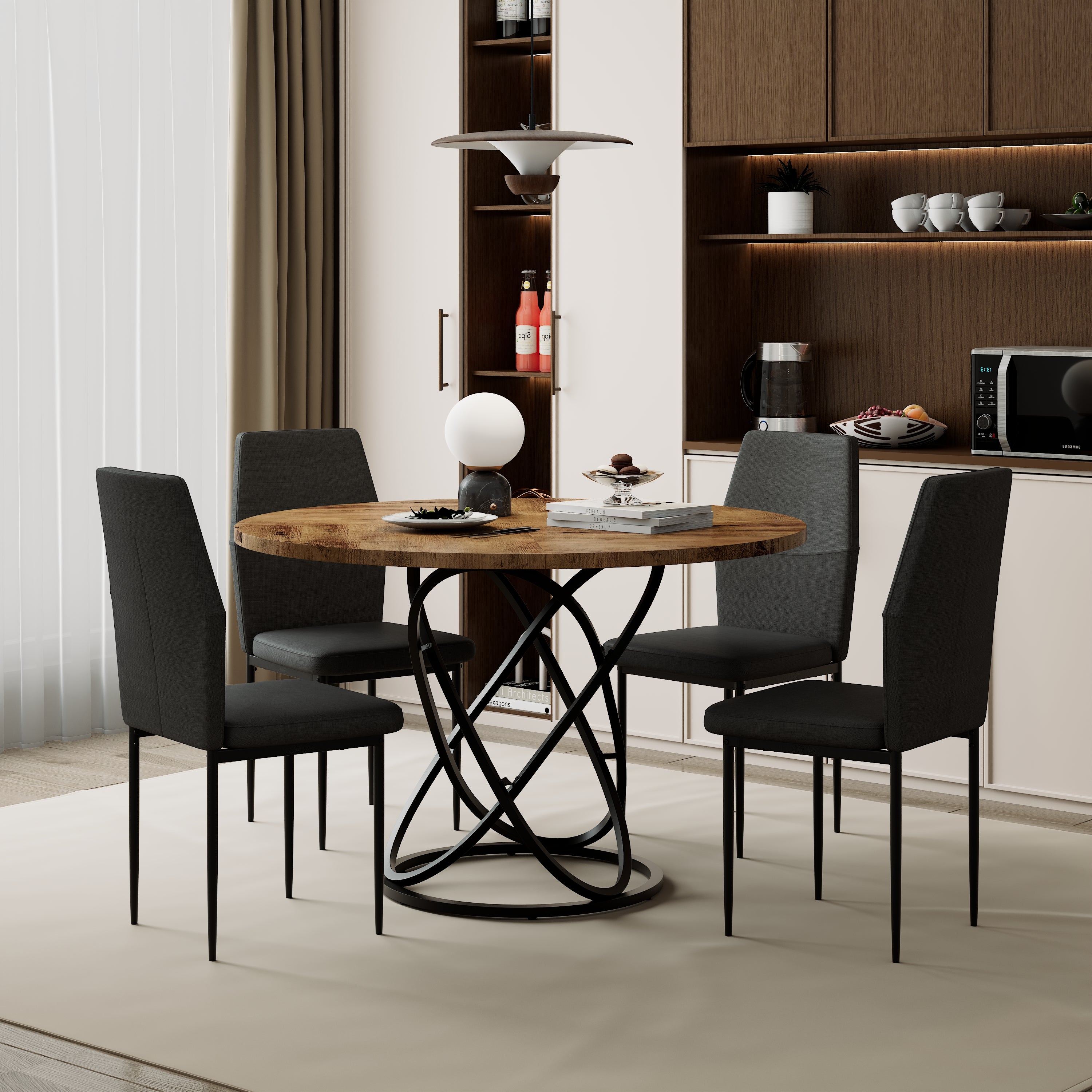 Chaises de Salle à Manger Lot de 4, Chaises de Cuisine en Tissu, Hauteur 89 cm, Pieds en Métal Noir, Noire AWS2702FR | LEUKHOUSE