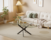 Table Basse Moderne, Table Centrale de Salon avec Plateau en Verre Trempé, Structure en X, 100 x 50 x 43 cm, Noire AWS19810FR | LEUKHOUSE