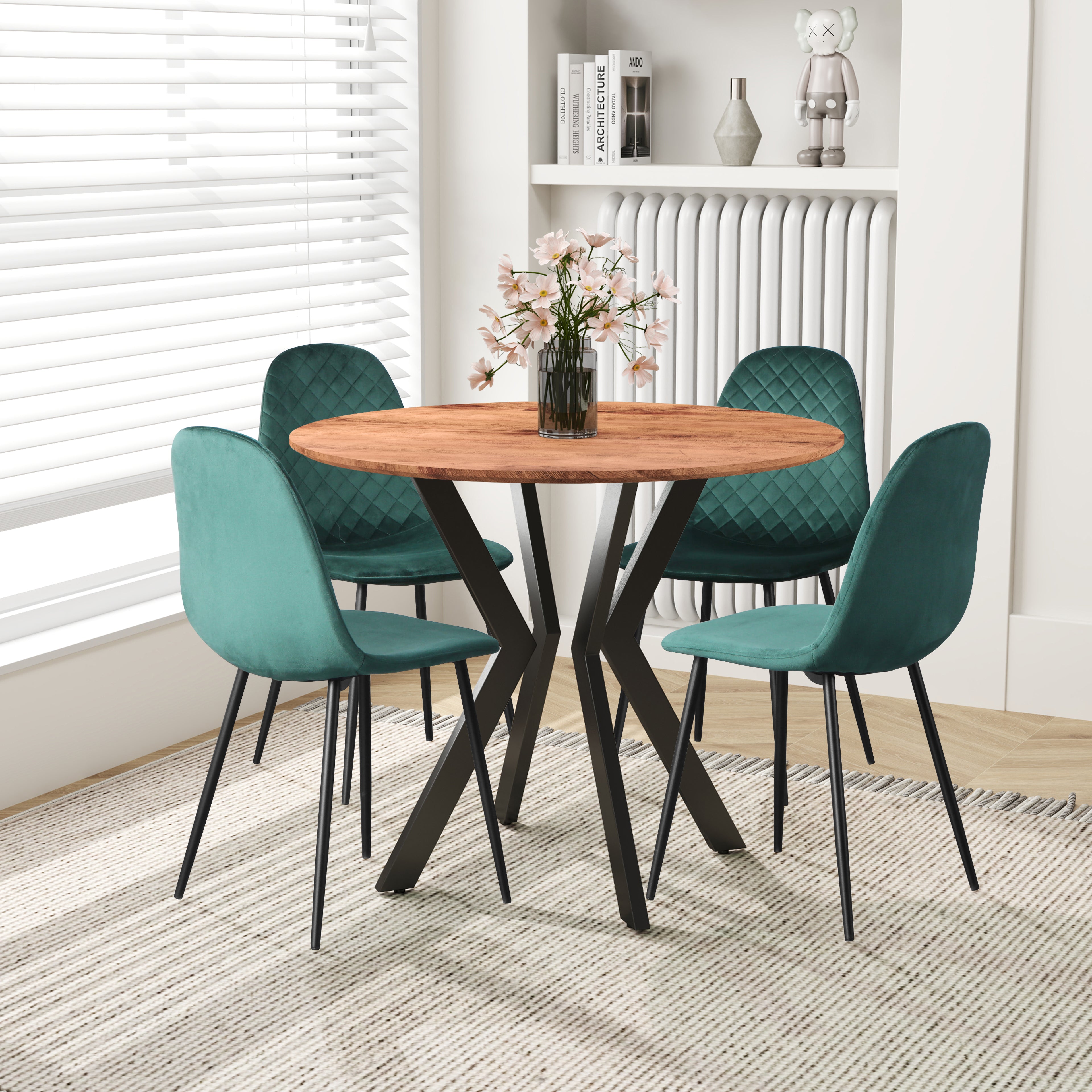 Table à Manger Ronde en Bois 80cm avec Base en Métal Noir 2-4 Personnes pour Cuisine  AWS19161FR | LEUKHOUSE