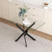 Glass Dining Table,47.2'' Rectangular Kitchen Table with Black Metal Legs, Modern Style Dining Table for Home Kitchen,Dining Room CA | LEUKHOUSE