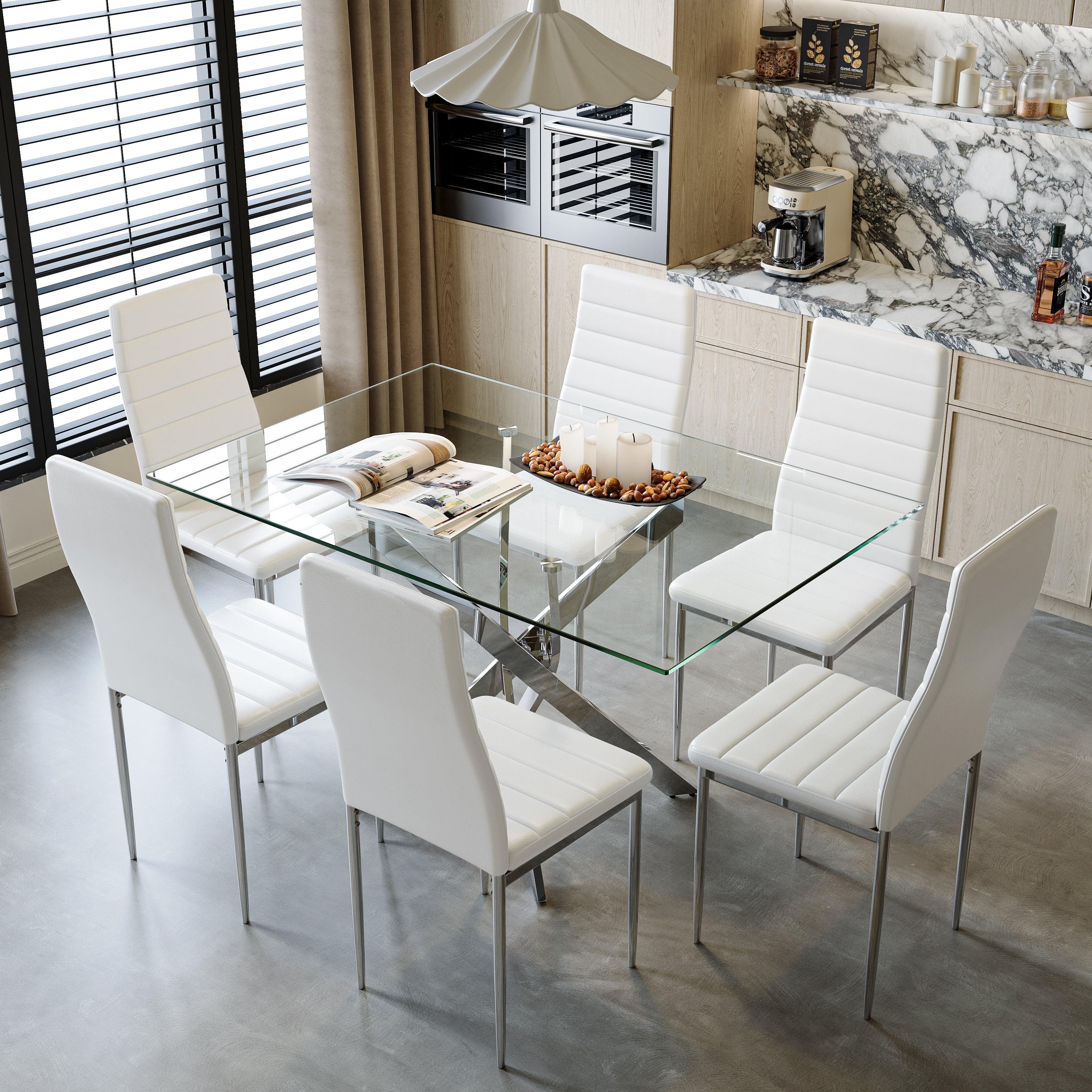 Table Salle à Manger en Verre Moderne Table à Manger Une Trempé Table pour 4 Personnes de Cuisine Bureau Argenté AWS0213FR | LEUKHOUSE